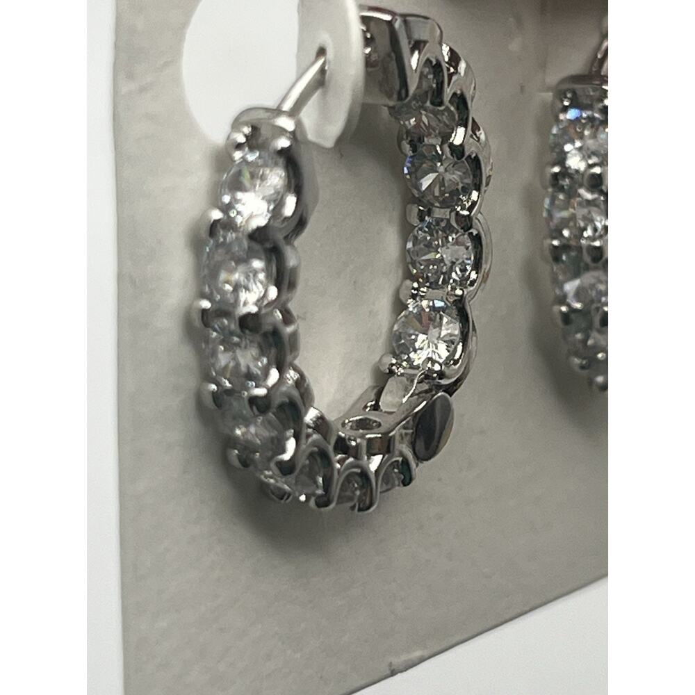 Silver Tone Clear Crystal Inside Out Medium Hoop Earrings Hoops 23 mm